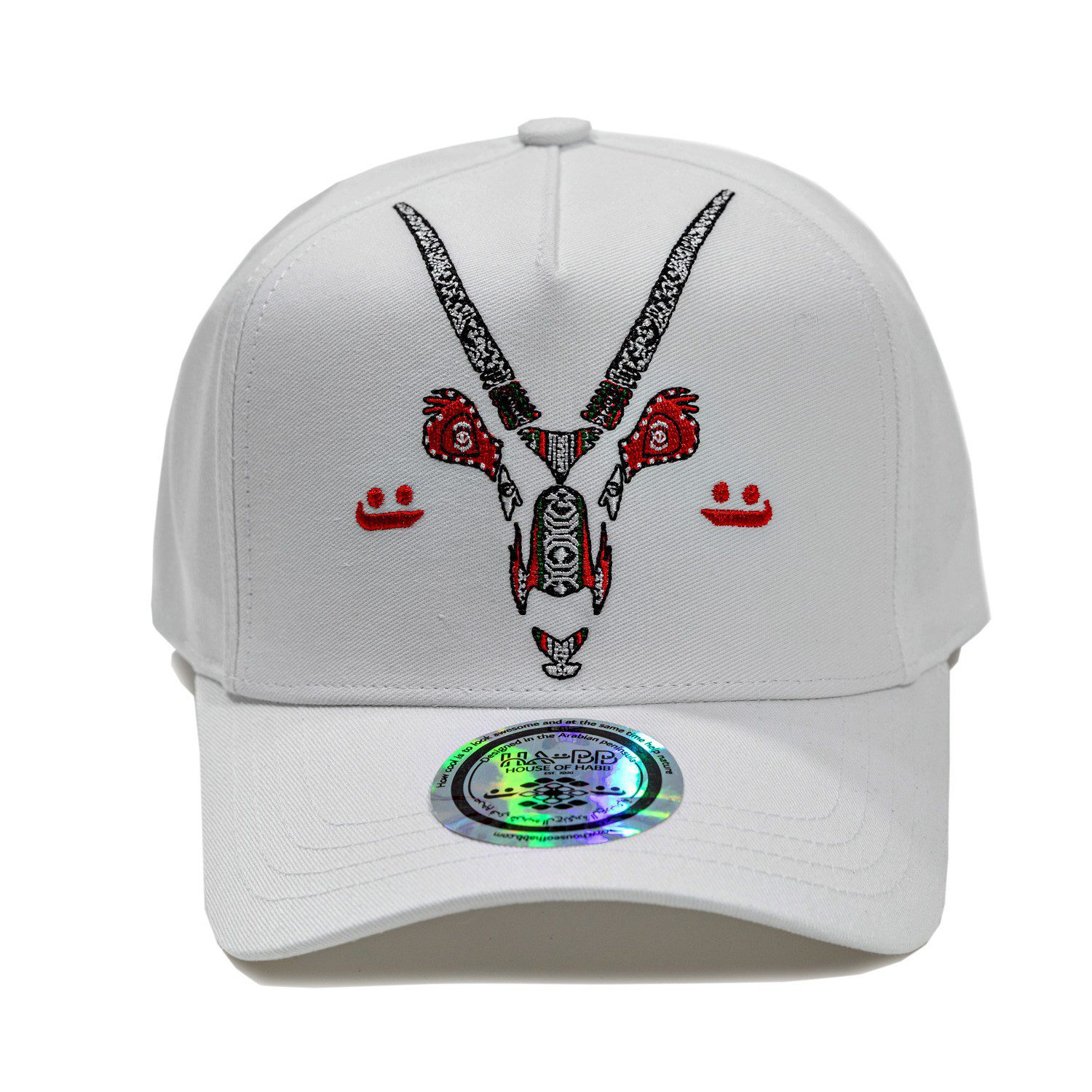 White Oryx / Al-Sadu Embroidery Cap 100% Cotton Made In Italy