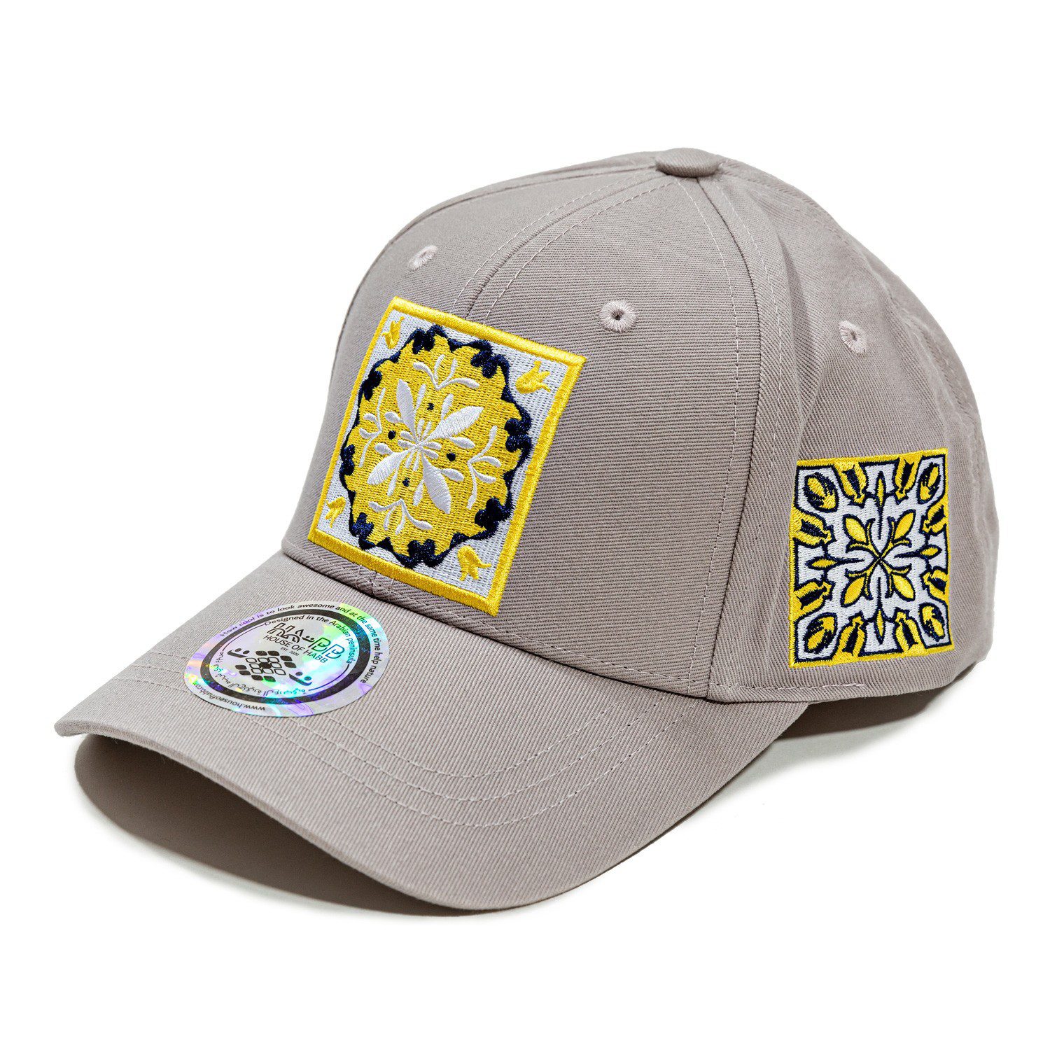 Stylish Mudejar Tiles Big Embroidery Cap 100% Cotton Made In Ital