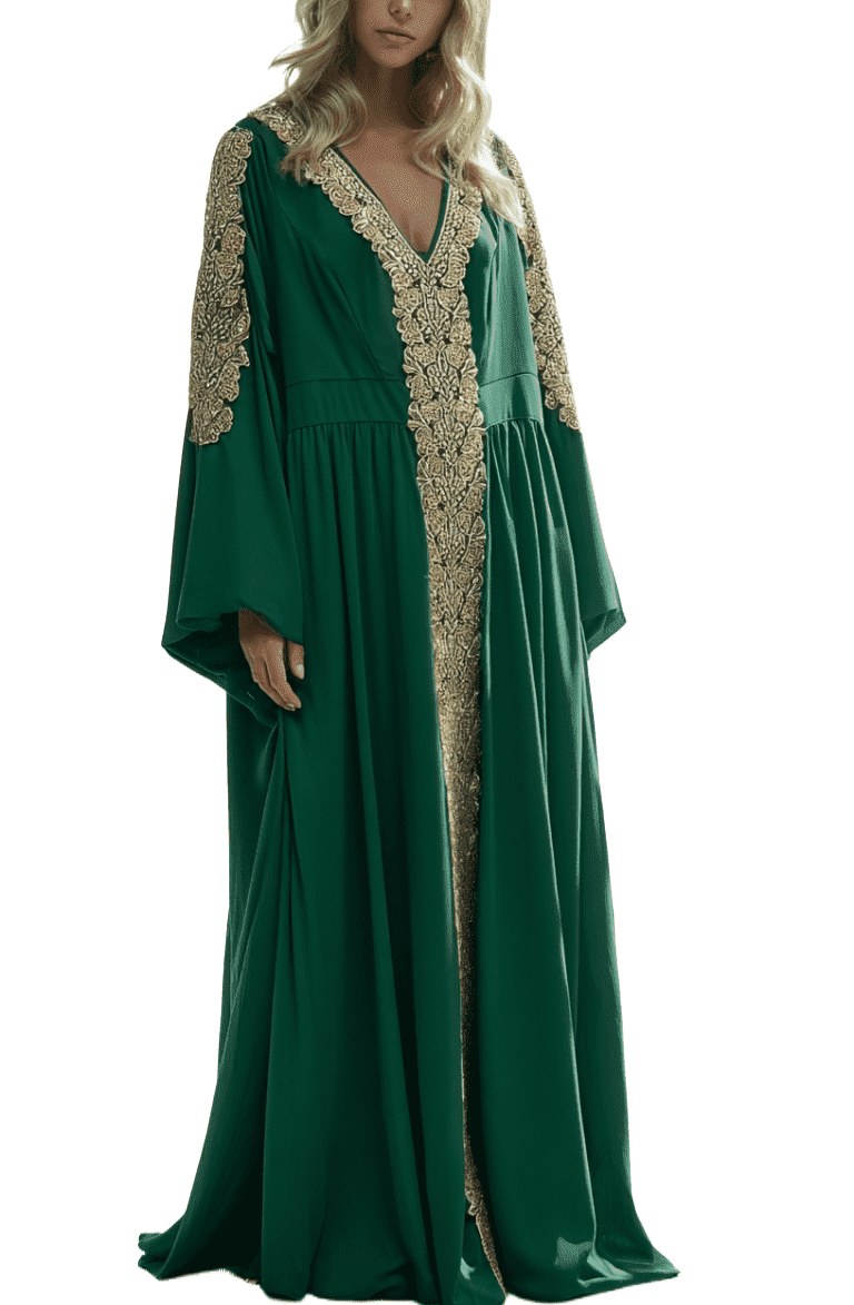 AL Maha Green with Golden Embroidery Dress - L Size