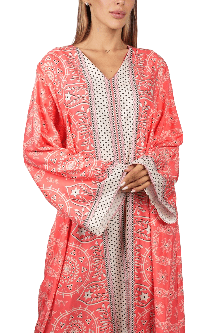 Pink Dress with White Embroidery and Texture - M Size