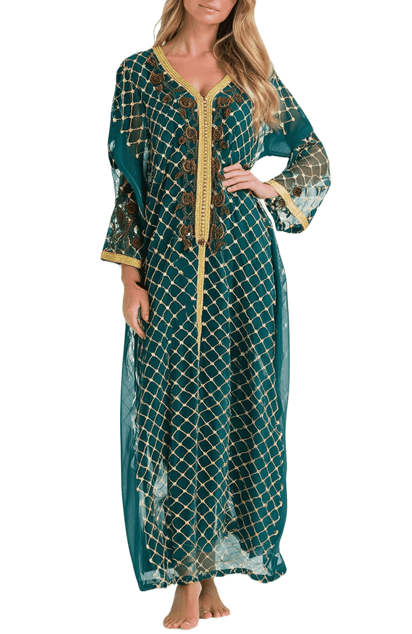 Dark Green Embroidery Formal Dress Free Size