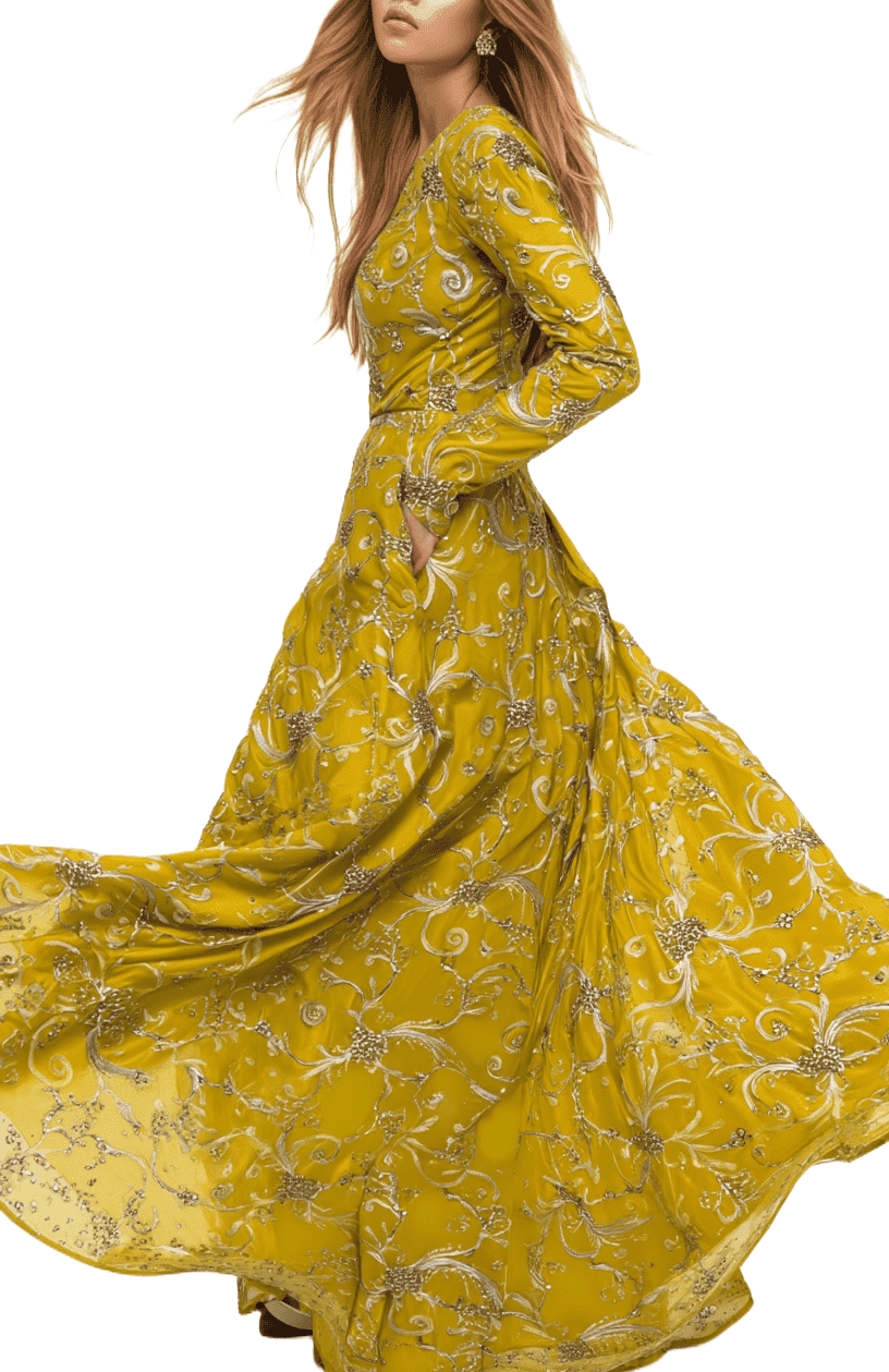 Yellow and Golden Formal Dress Free Size