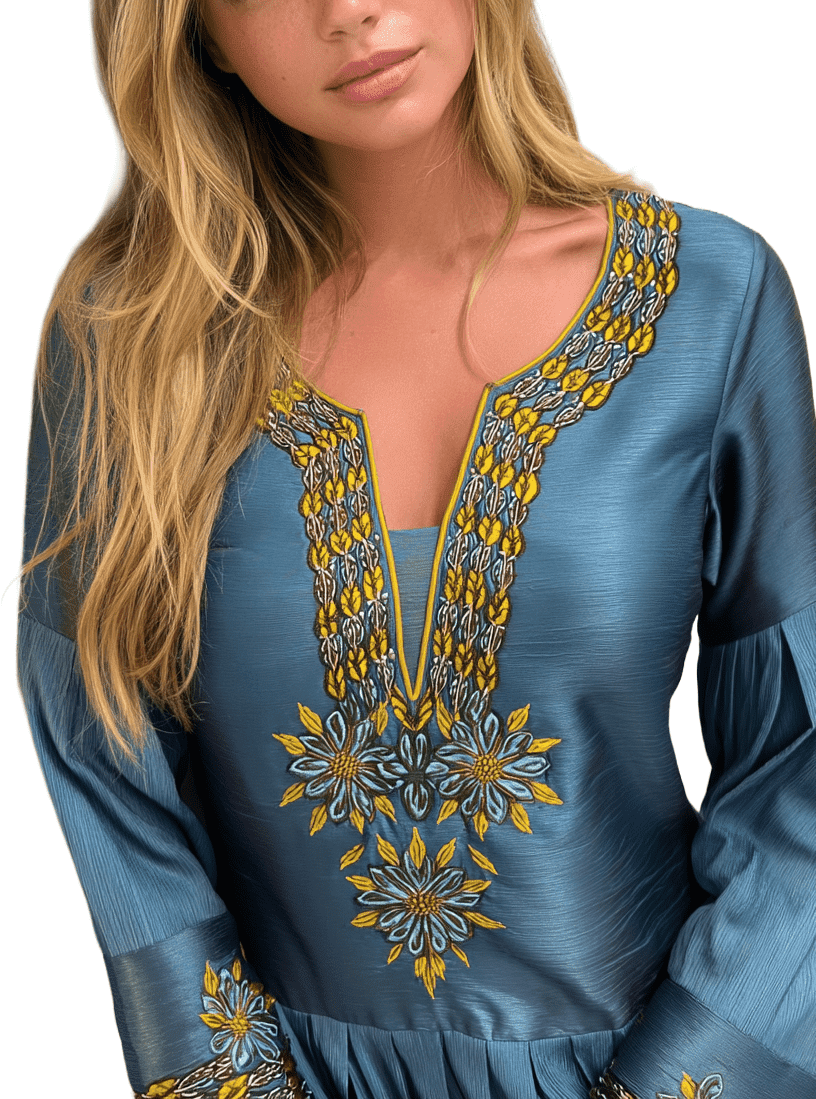 Al Maha Blue Green Formal Wear - Free Size
