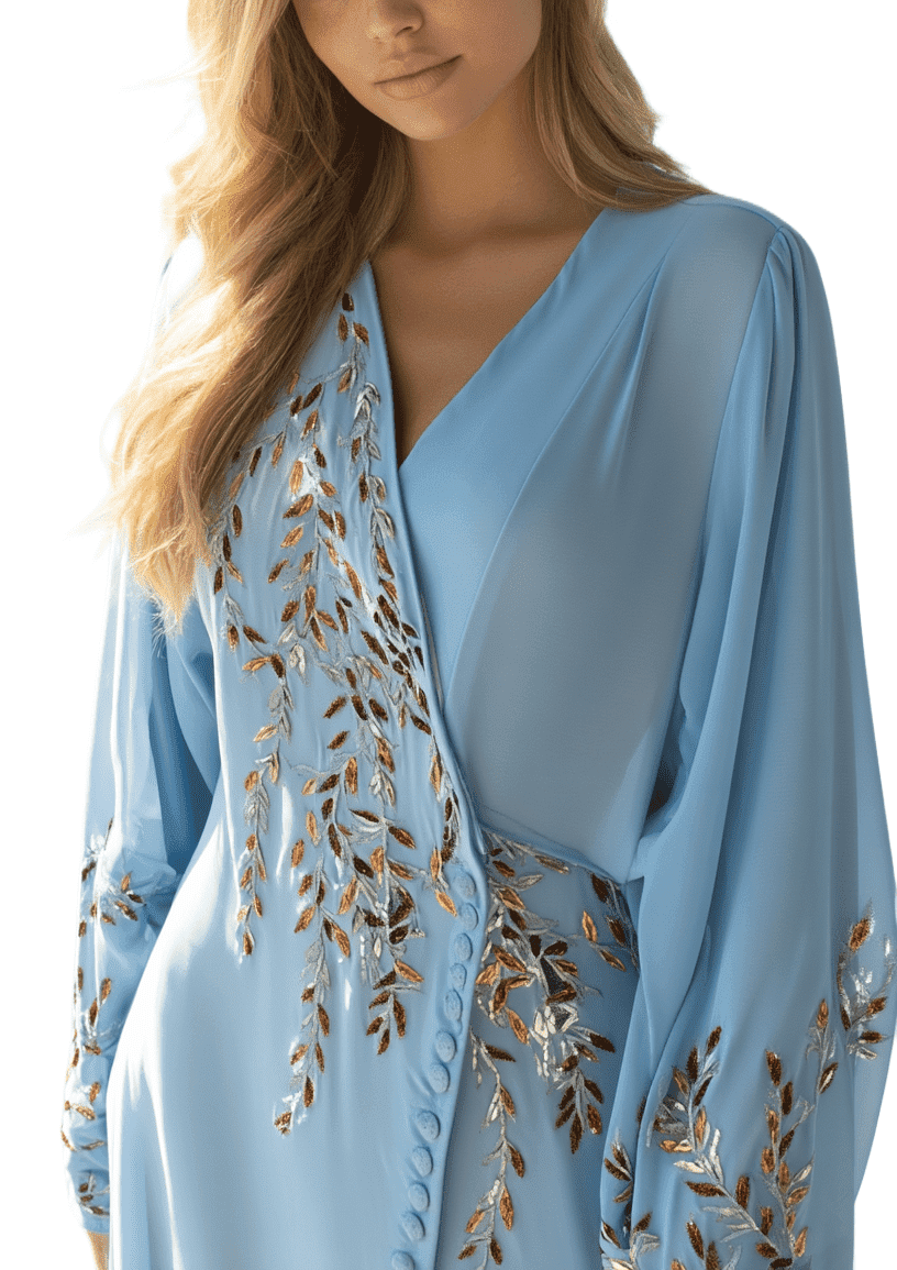 Blue Formal Embroided Free Size Dress