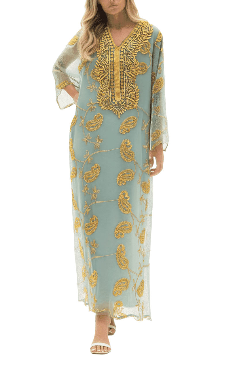 Sea Green Embroidery Formal Dress Free Size