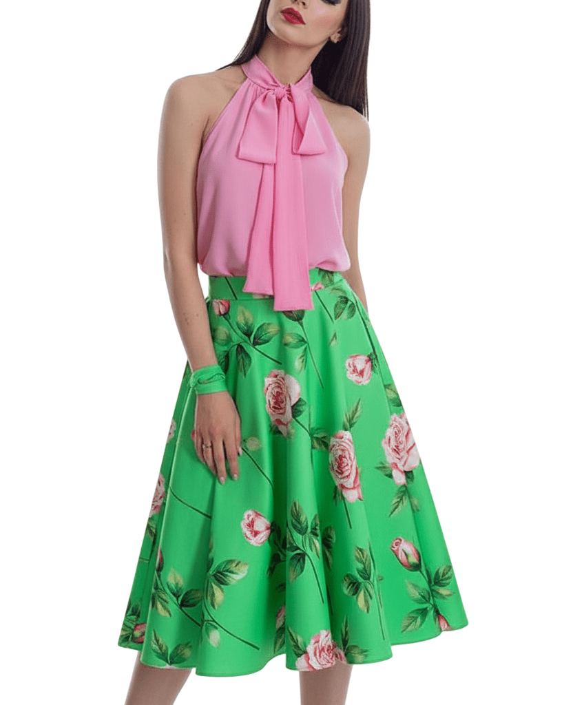Julias Green Flower Skirt and Top Medium size
