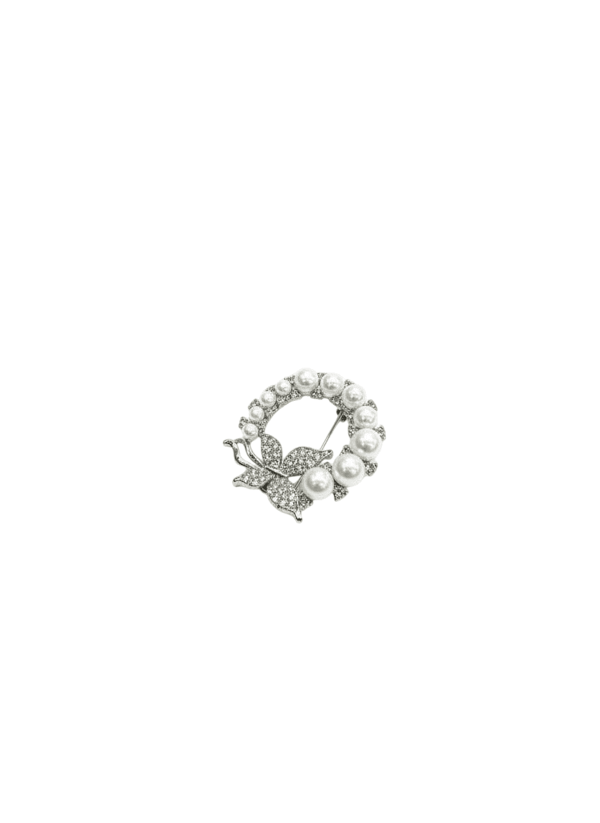 Latest Butterfly Silver Brooch With Pearls And Crystals - Buy in