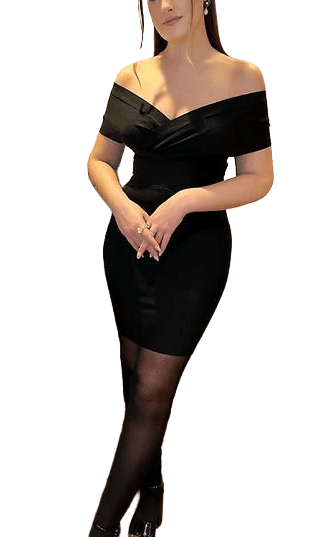 Keyle Black Bodycon Open Neck Elegant Midi Dress Small Size