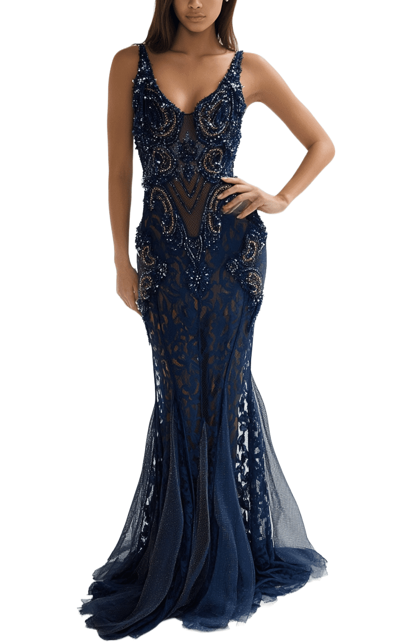 Dark Blue Formal Dress Free Size