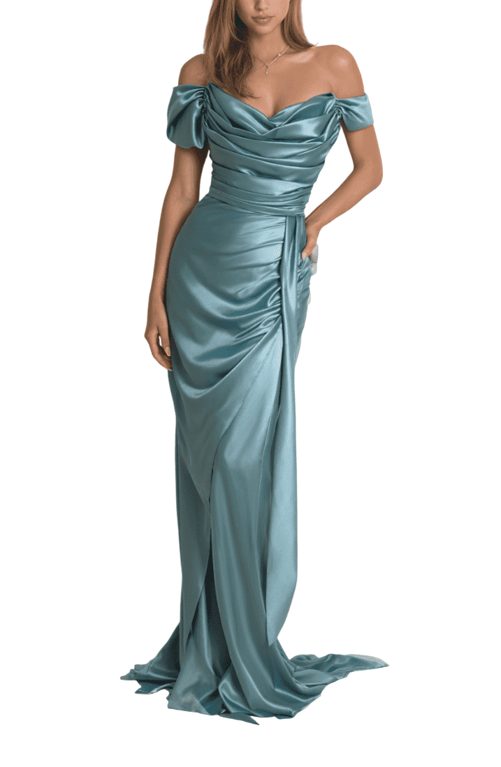 Greenish Blue Formal Wear Dress Free Size