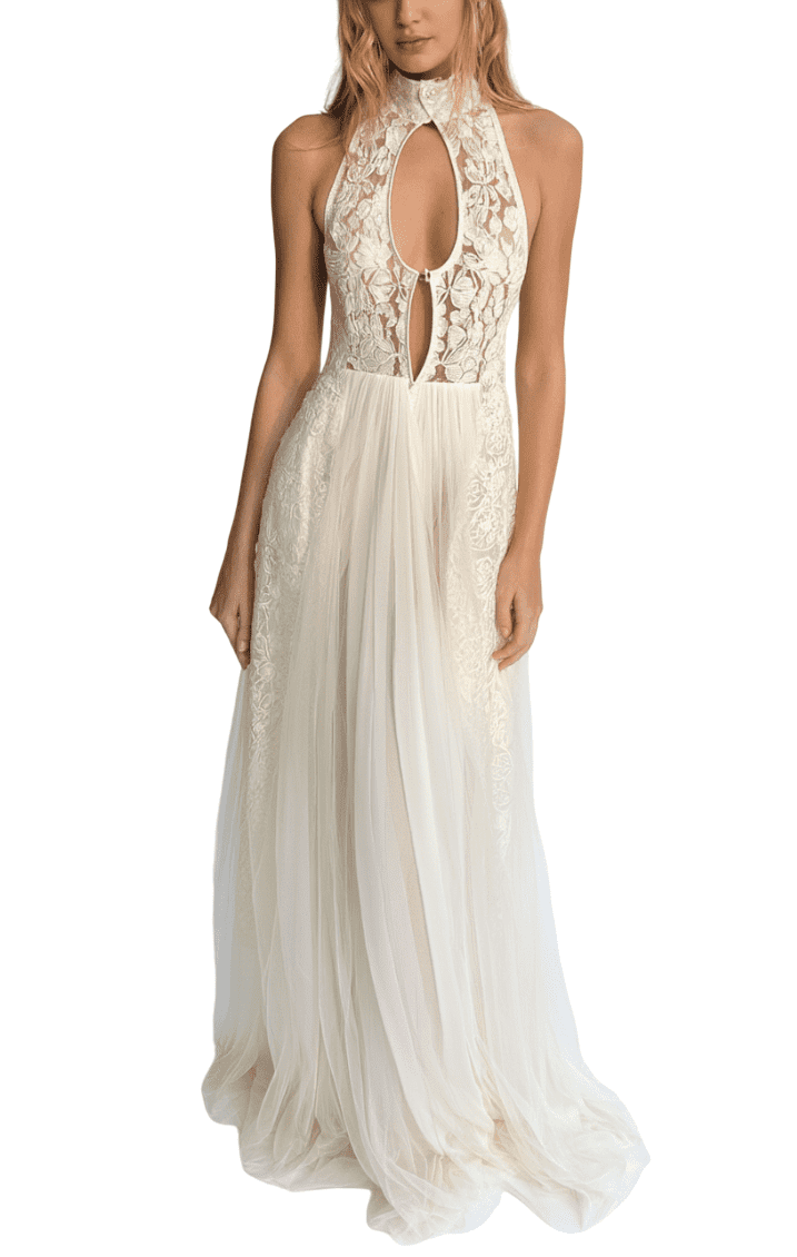 Full White Dress with Embroidery Free Size