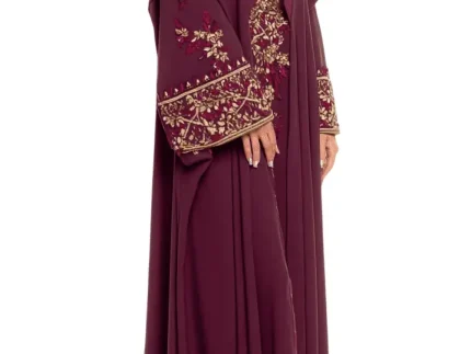 Premium Matt Purple Dress with Golden Embroidery