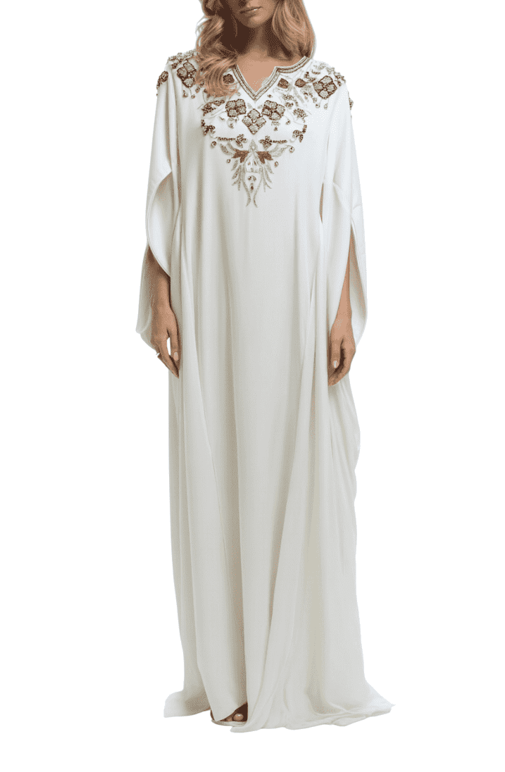 White Formal Dress with Embroidery Free Size