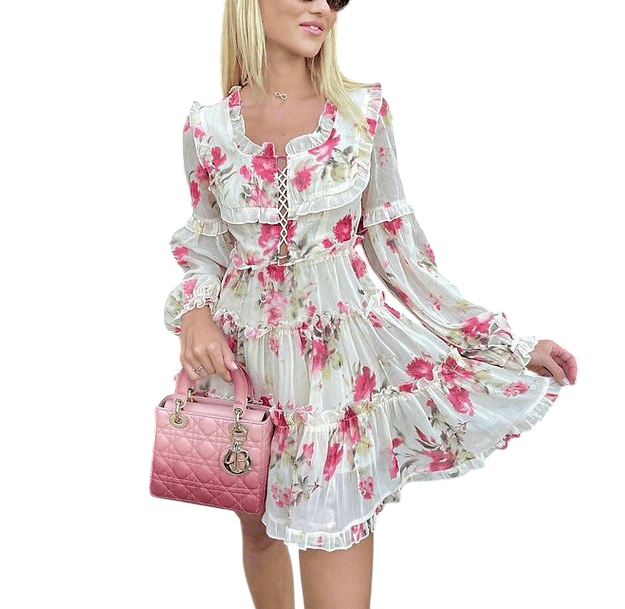 Premium Nelly Flower Print Shorty Sleeve Long Dress Small Size UA