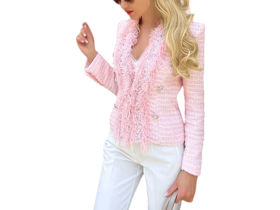 Peneloppe Pink Tweed Jacket With Crystal Flower Buttons Medium Si