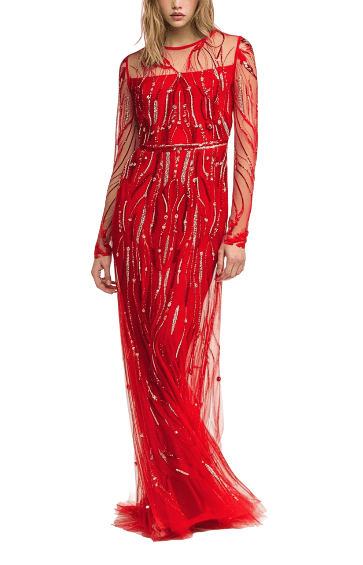 Red Dress with Formal Fitting - Free Size