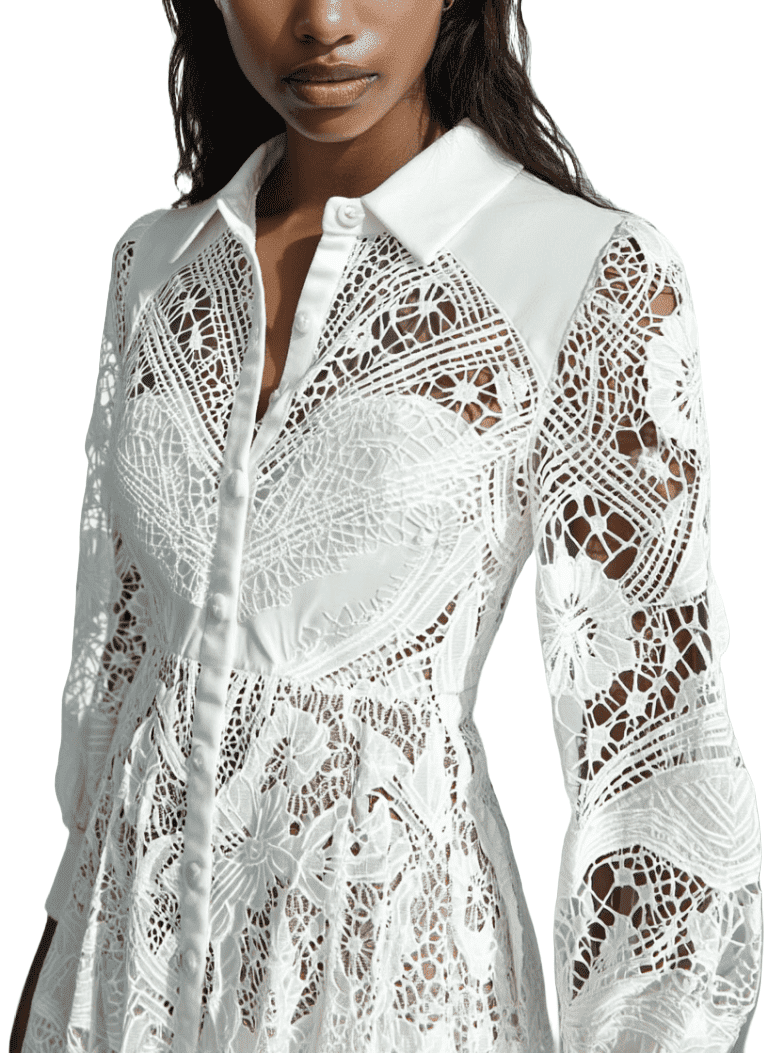 Best Price Juliette White Long Sleeve Elegant Dress With Belt Sma