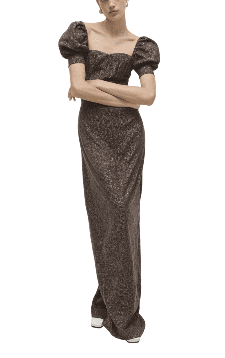 Dark Brown Simple and Formal Dress Free Size