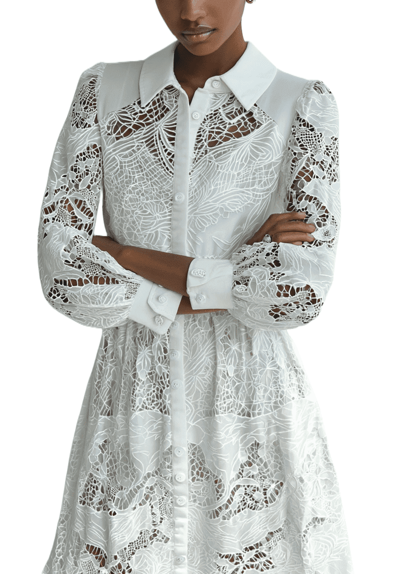 Juliette White Long Sleeve Elegant Dress With Belt Small Size - Image 2