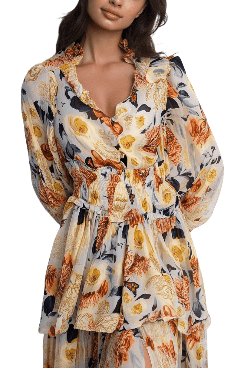 Cecille Long Flower Print Flowing Dress Small Size | Buy Online U - Image 2