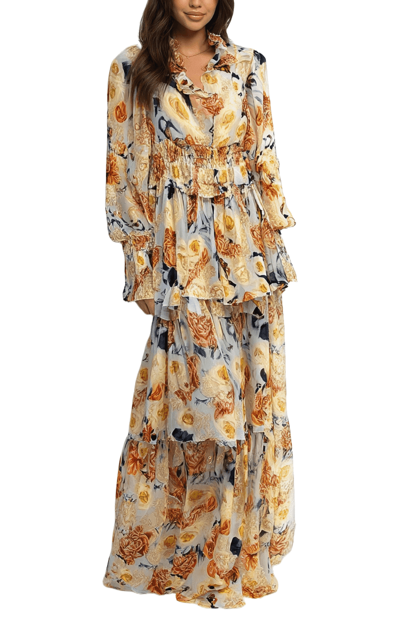 Cecille Long Flower Print Flowing Dress Small Size | Buy Online U
