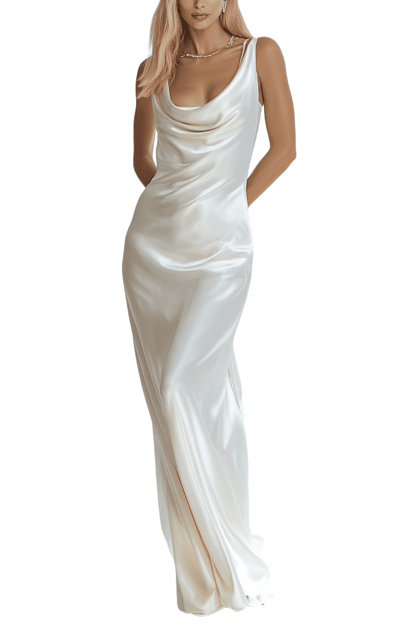 Premium Leila Cream Silk Satin Sleeveless Dress Medium Size UAE O