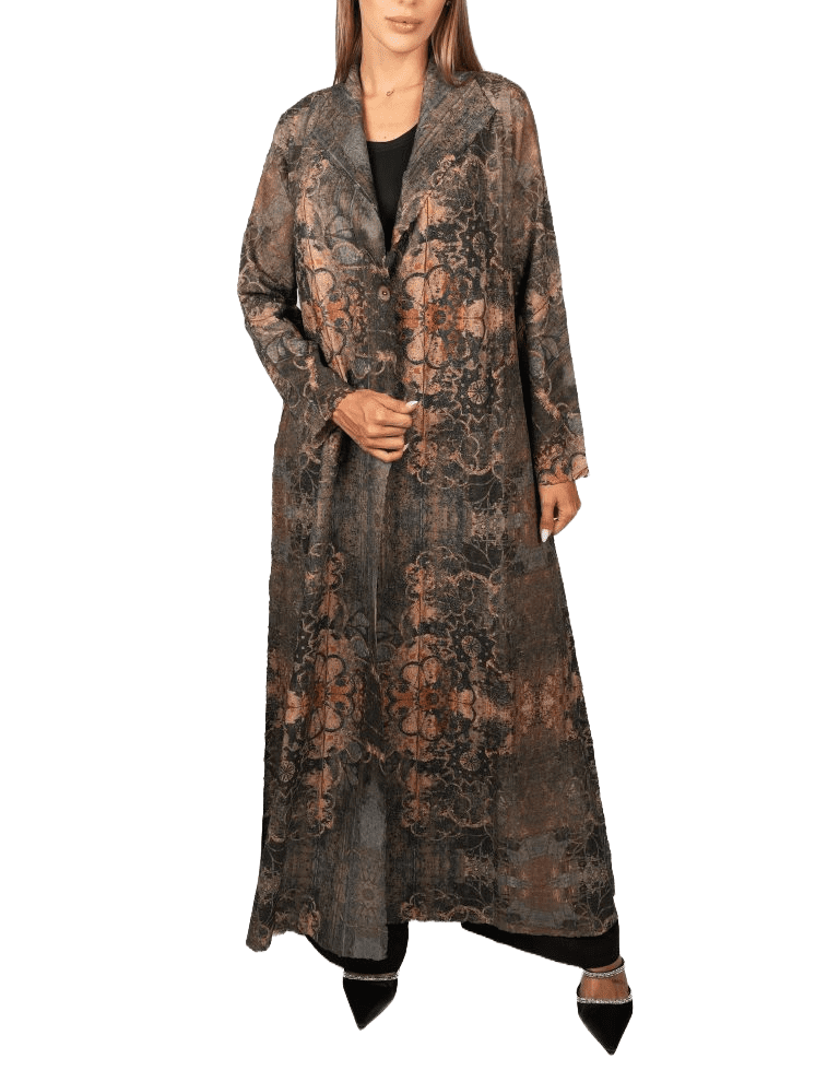 Abaya Design Pattern Flower Brown Free Size