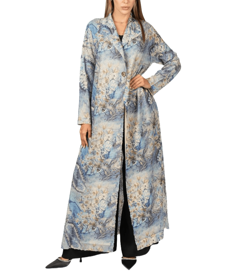 Abaya Design Pattern Blue Floral Free Size