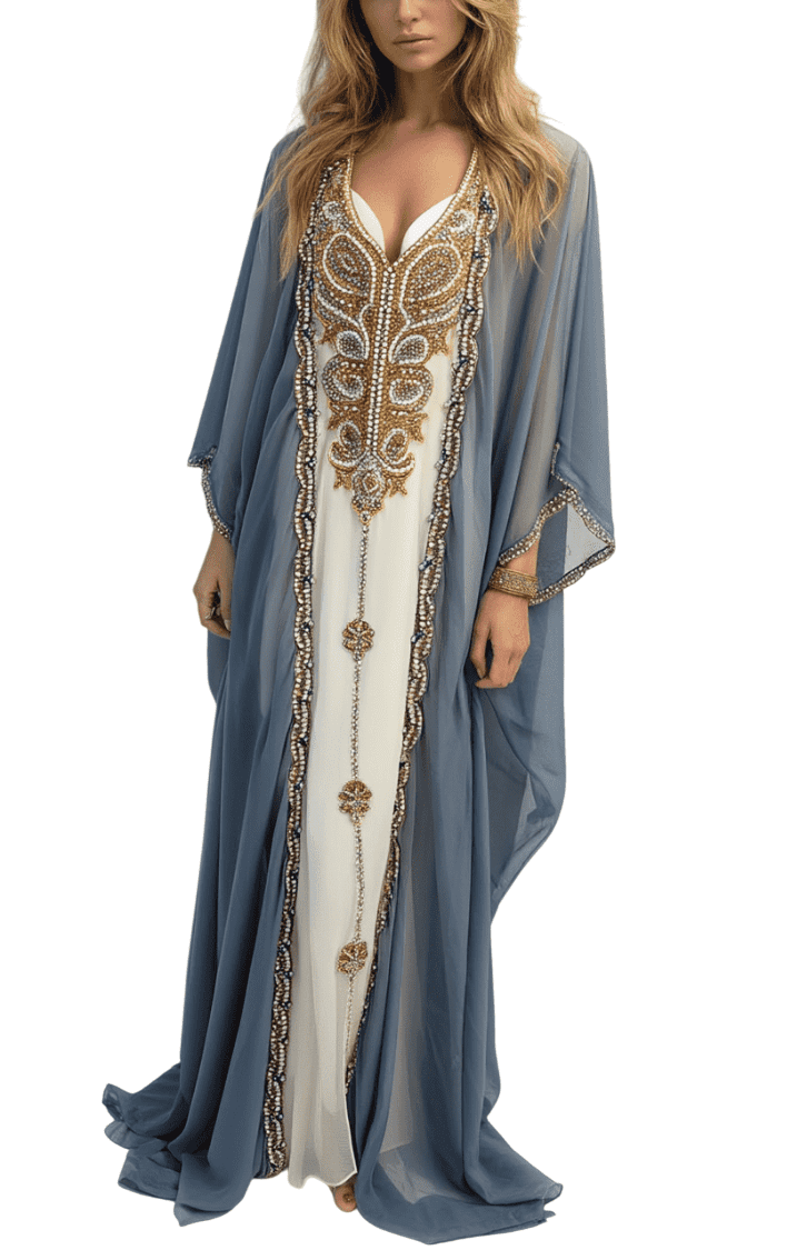MG Elegant blue flowing dress with detailed front design