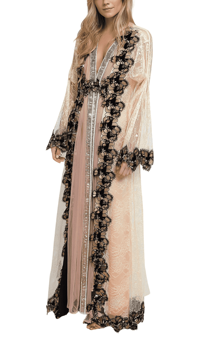 MG Elegant pink transparent dress with black textured detailing