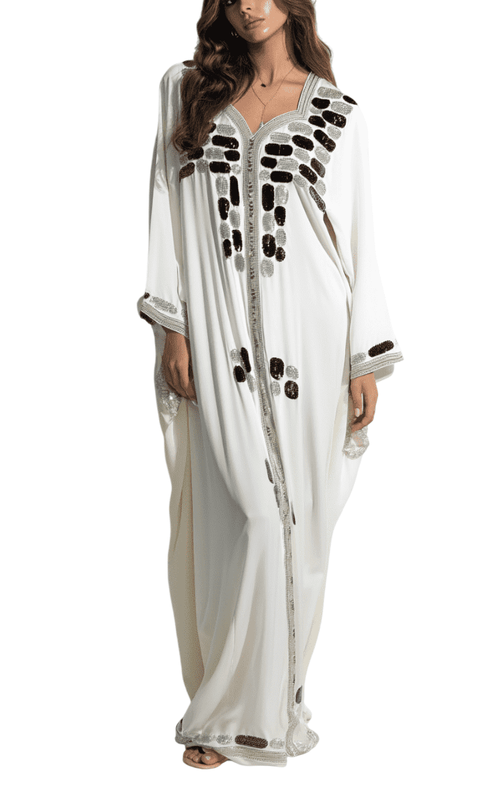 Marwa Ghassan White with Black Texture Evening Dress Free Size