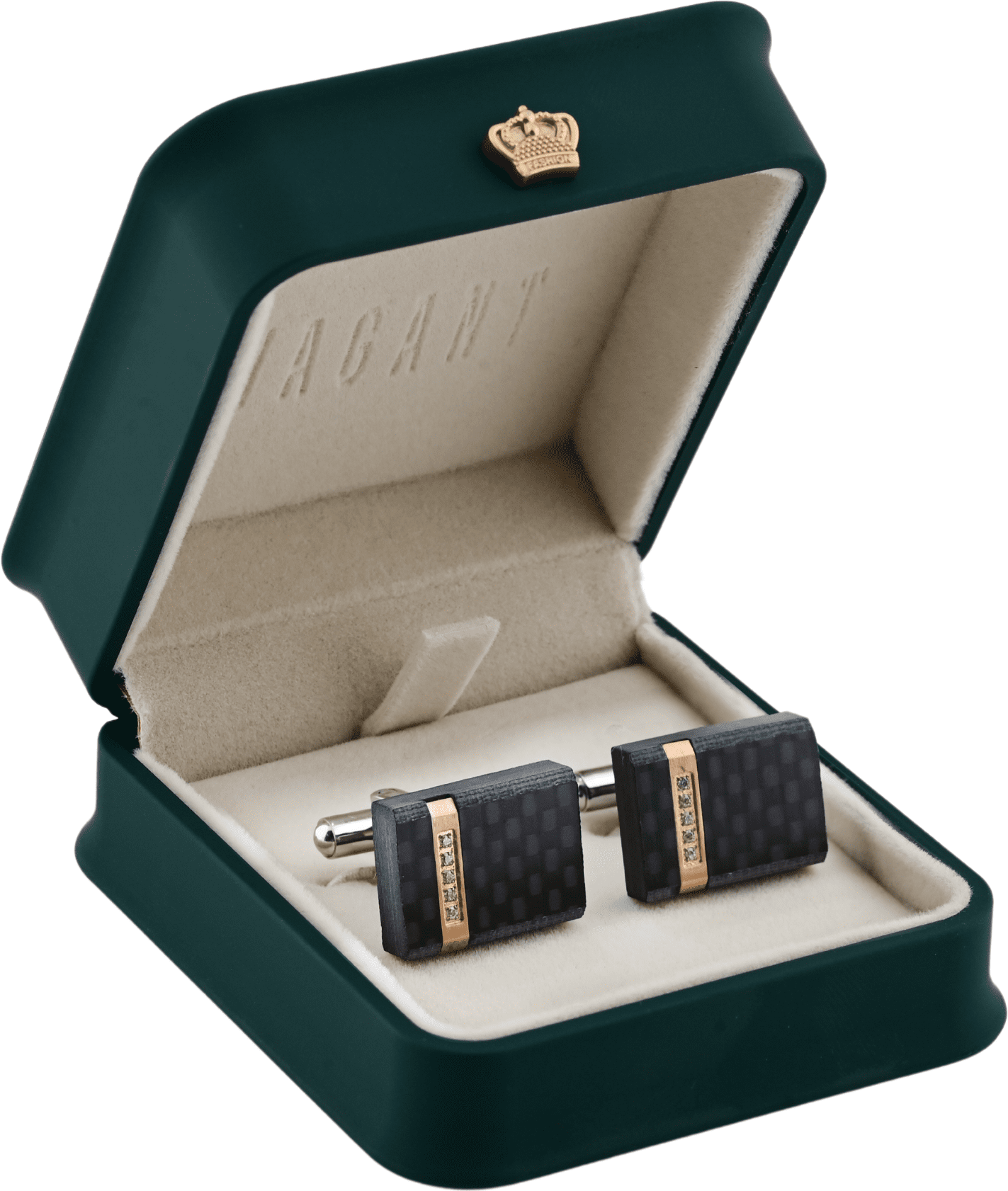 Black Cufflinks With Rose Gold and Crystal Detail