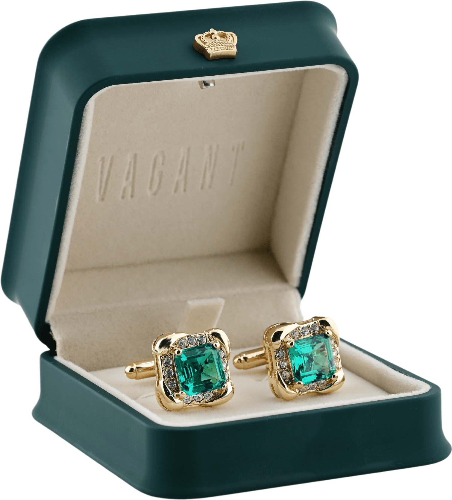 Gold Cufflinks With Emerald Green Stone