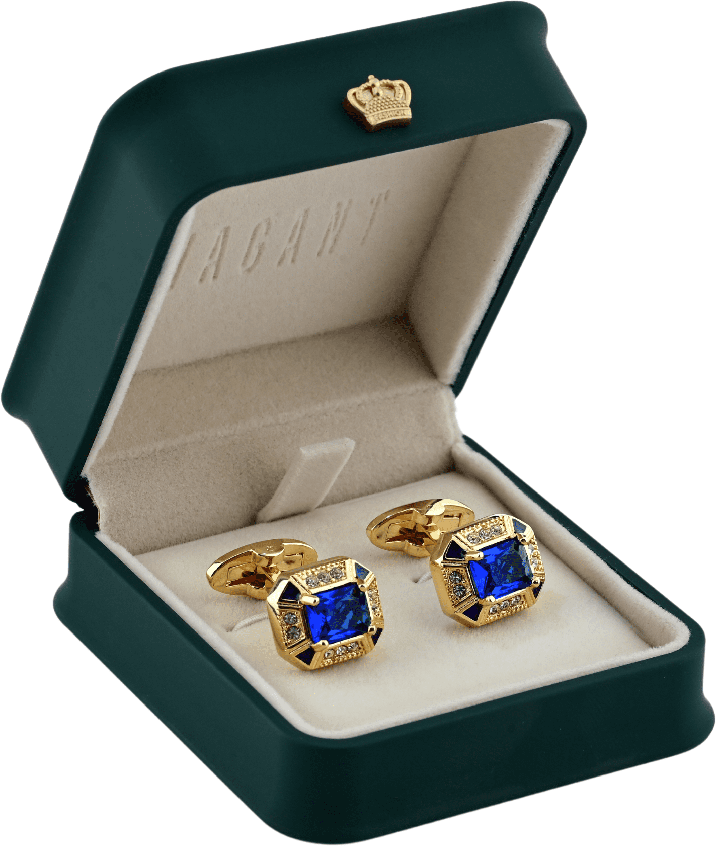 Royal Blue Cufflinks With Gold and Crystal Accents