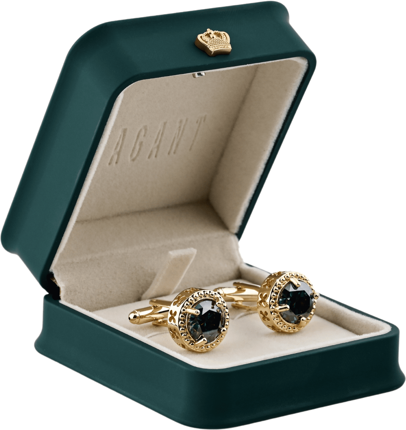 Round Stone Gold Cufflinks With Iridescent Stone