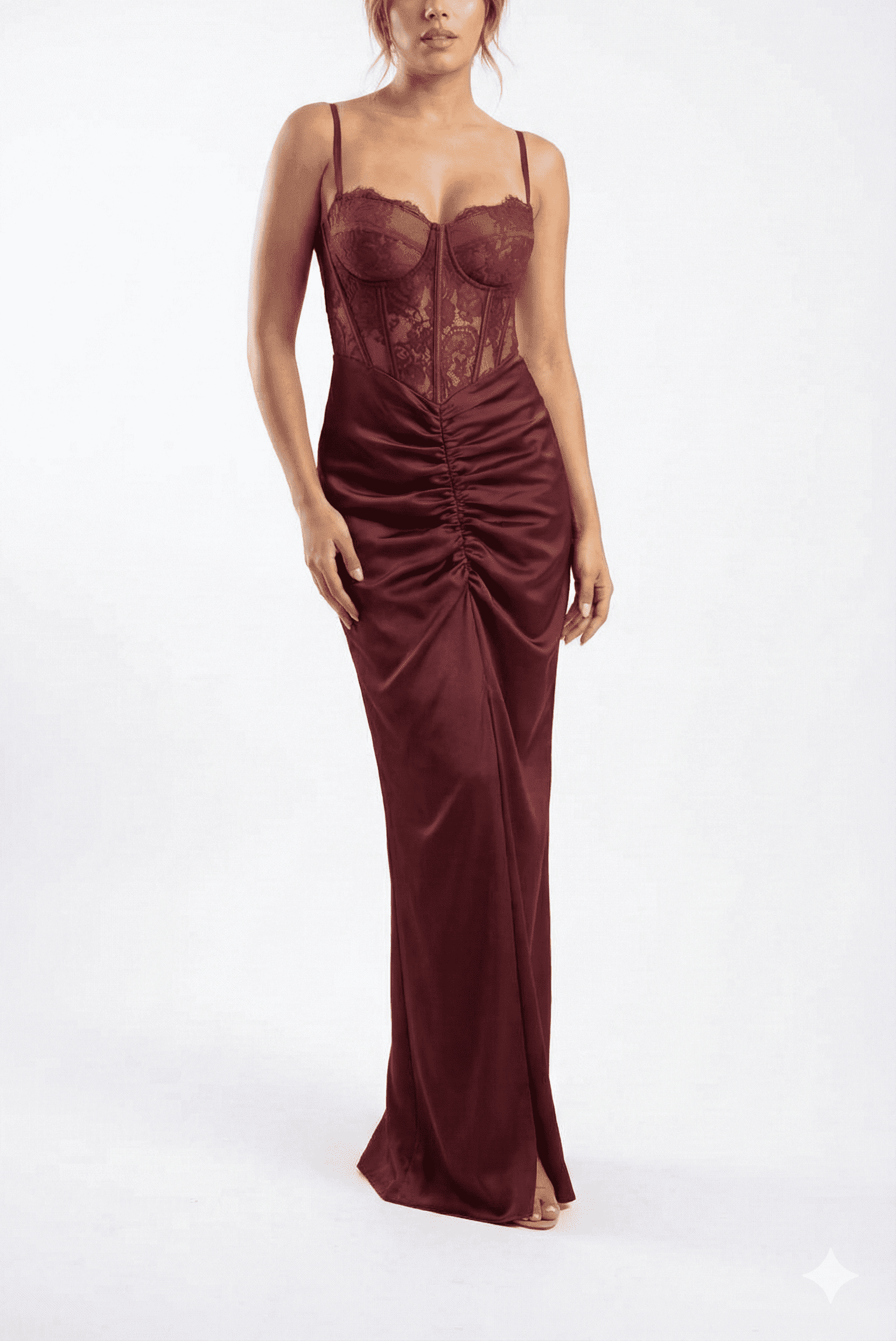 Latest Katarina burgundy dress with guipure