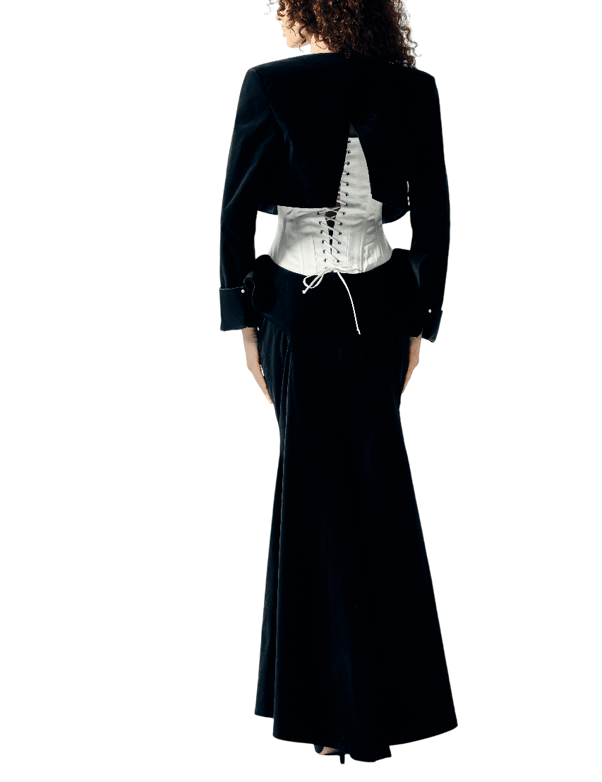 Long black dress + blazer set