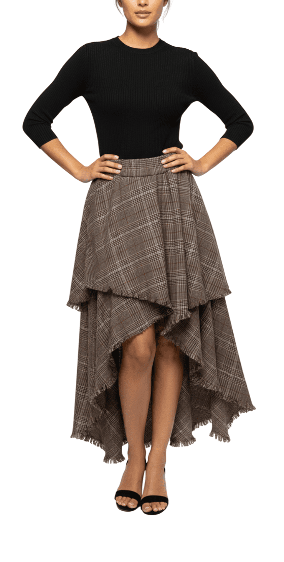 Brown Asymmetric Stitch Detail Skirt | Elegant Fashion