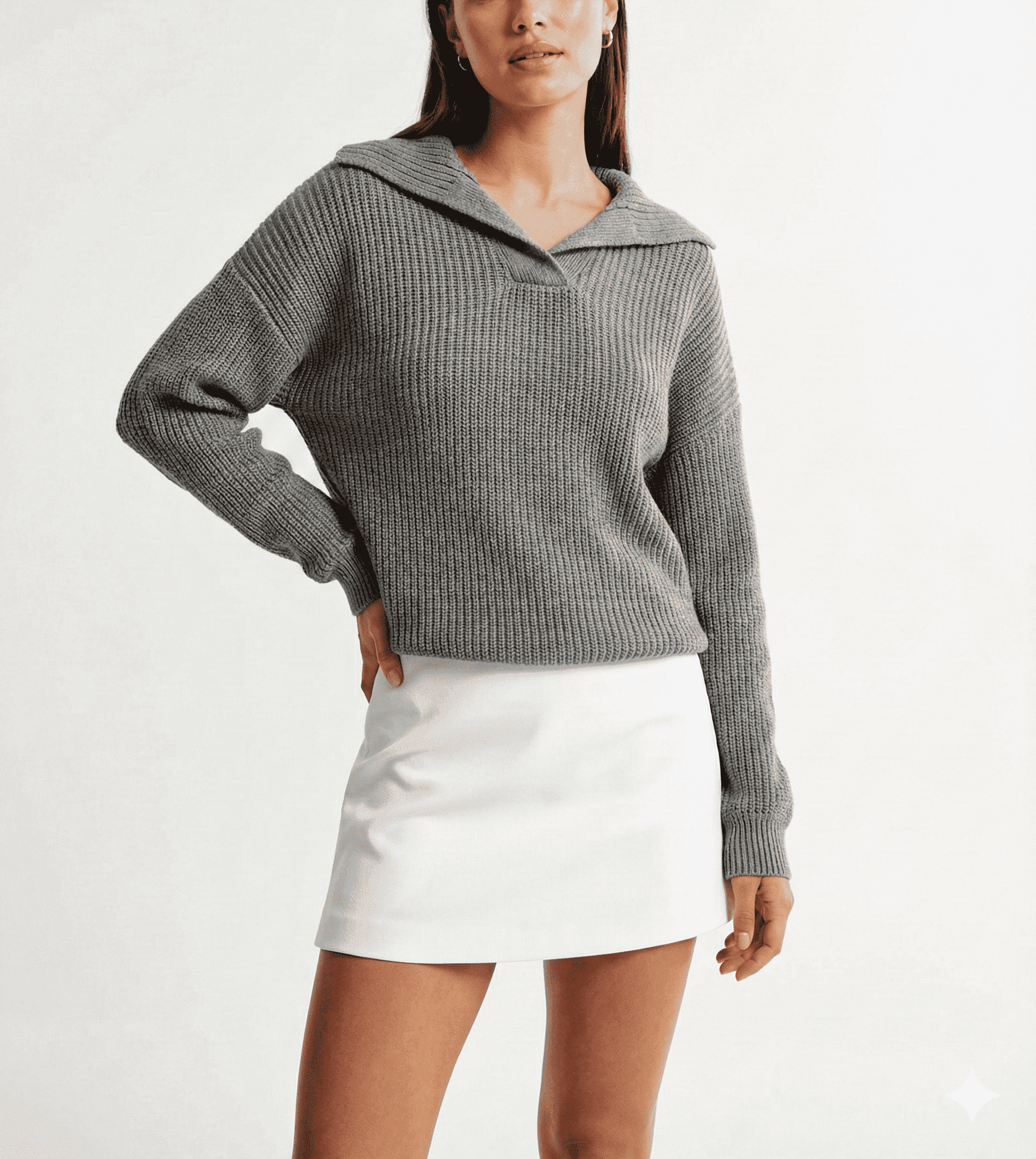 Grey Hooded Ribbed Knit Top | Elegant Fashion