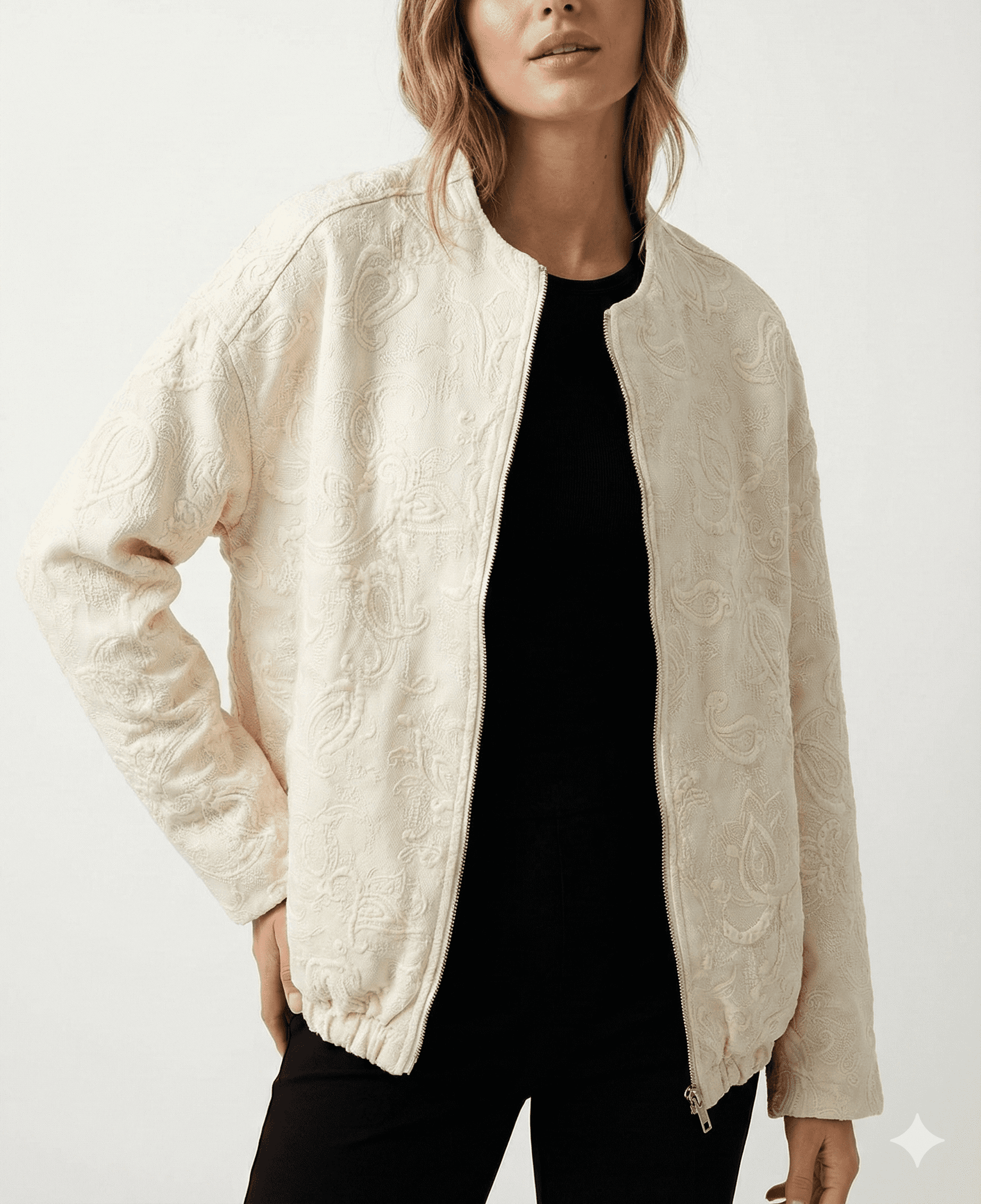 Best Price Cream Embroidered Bomber Jacket