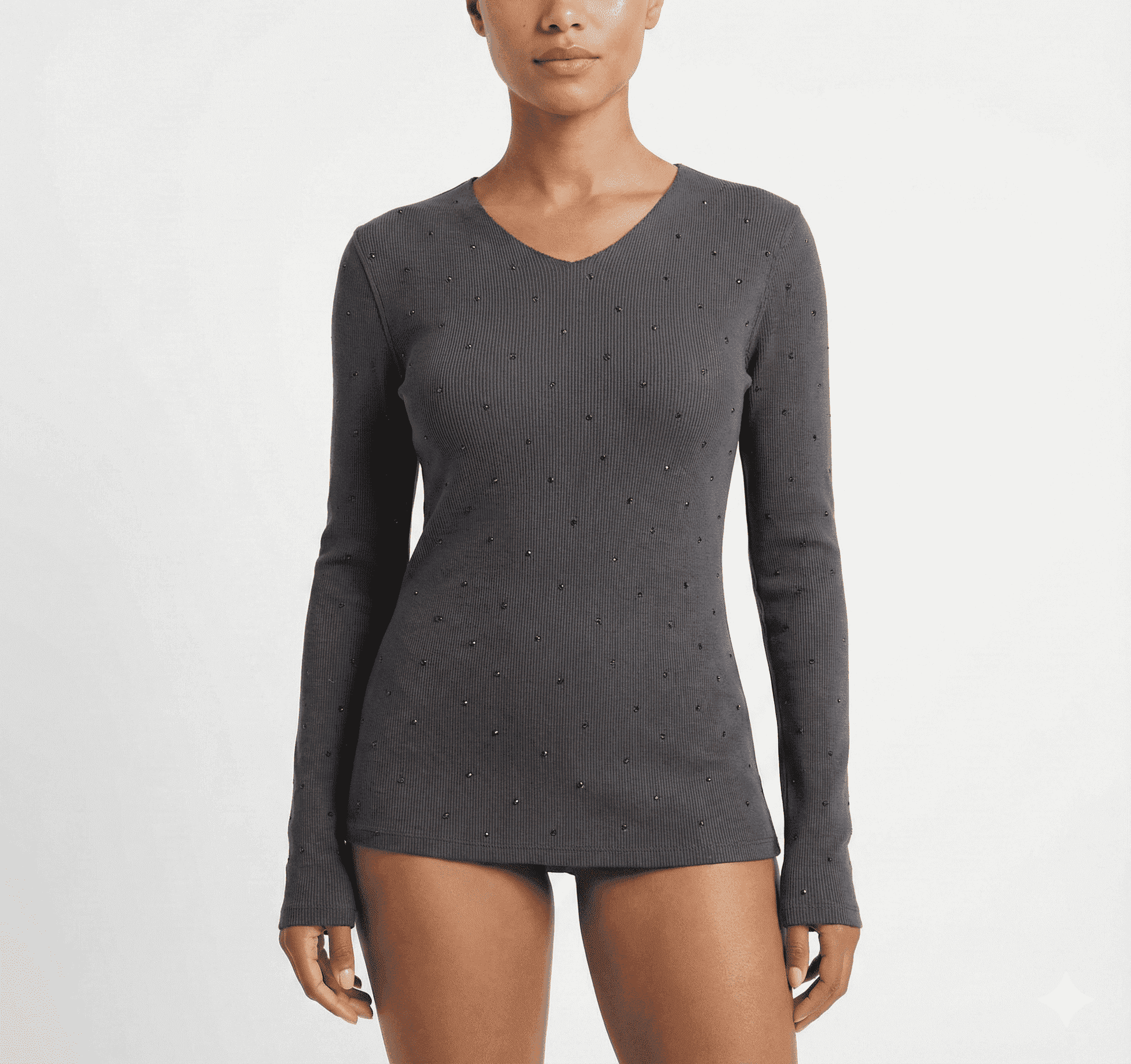 Premium Charcoal Textured Cropped Knit Top