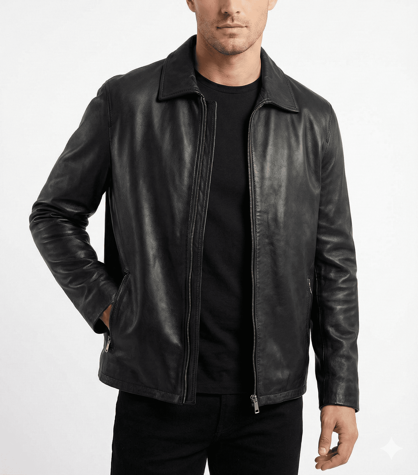 Black Classic Zip-Front Leather Jacket