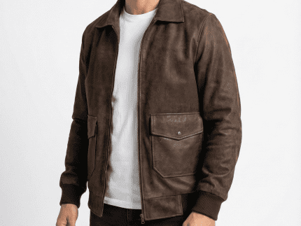 Dark Brown Utility Leather Jacket with Flap Pockets