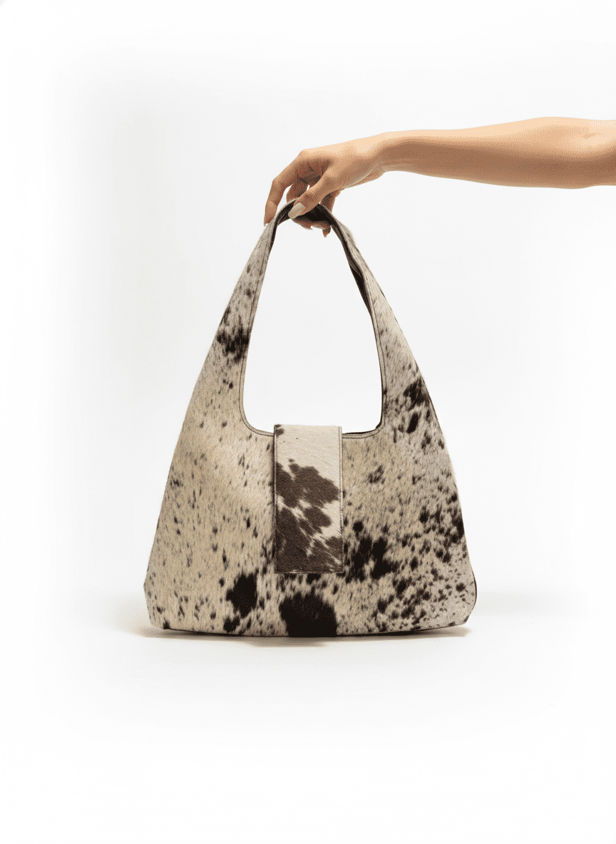Cow-Print Hobo Shoulder Bag