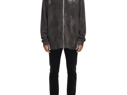 Charcoal Washed Open-Front Hooded Jacket