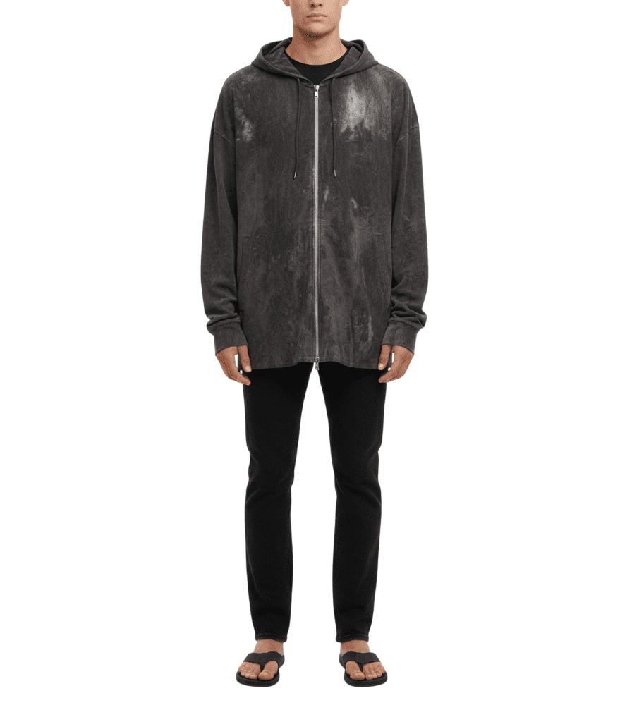 Charcoal Washed Open-Front Hooded Jacket