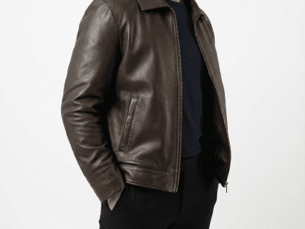 Dark Brown Classic Zip-Front Leather Jacket