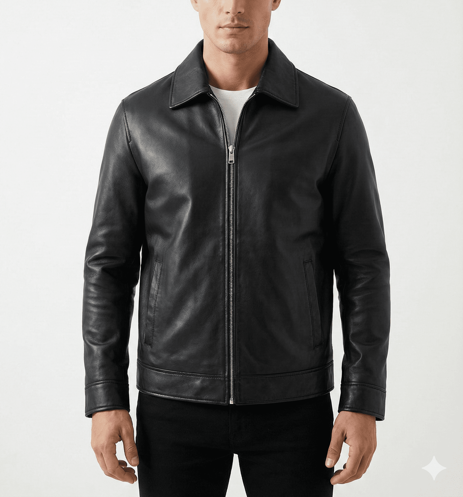 Black Relaxed-Fit Leather Jacket | Elegant Fashion
