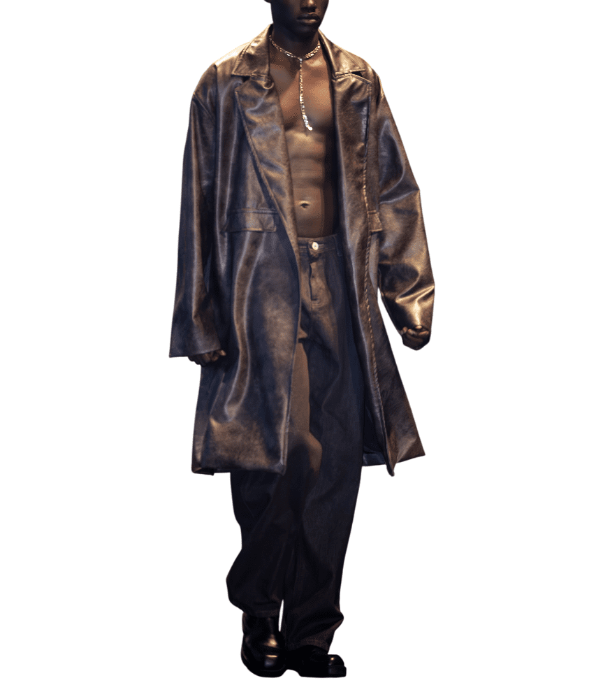 Best Price Longline Brown Classic Leather Trench Coat