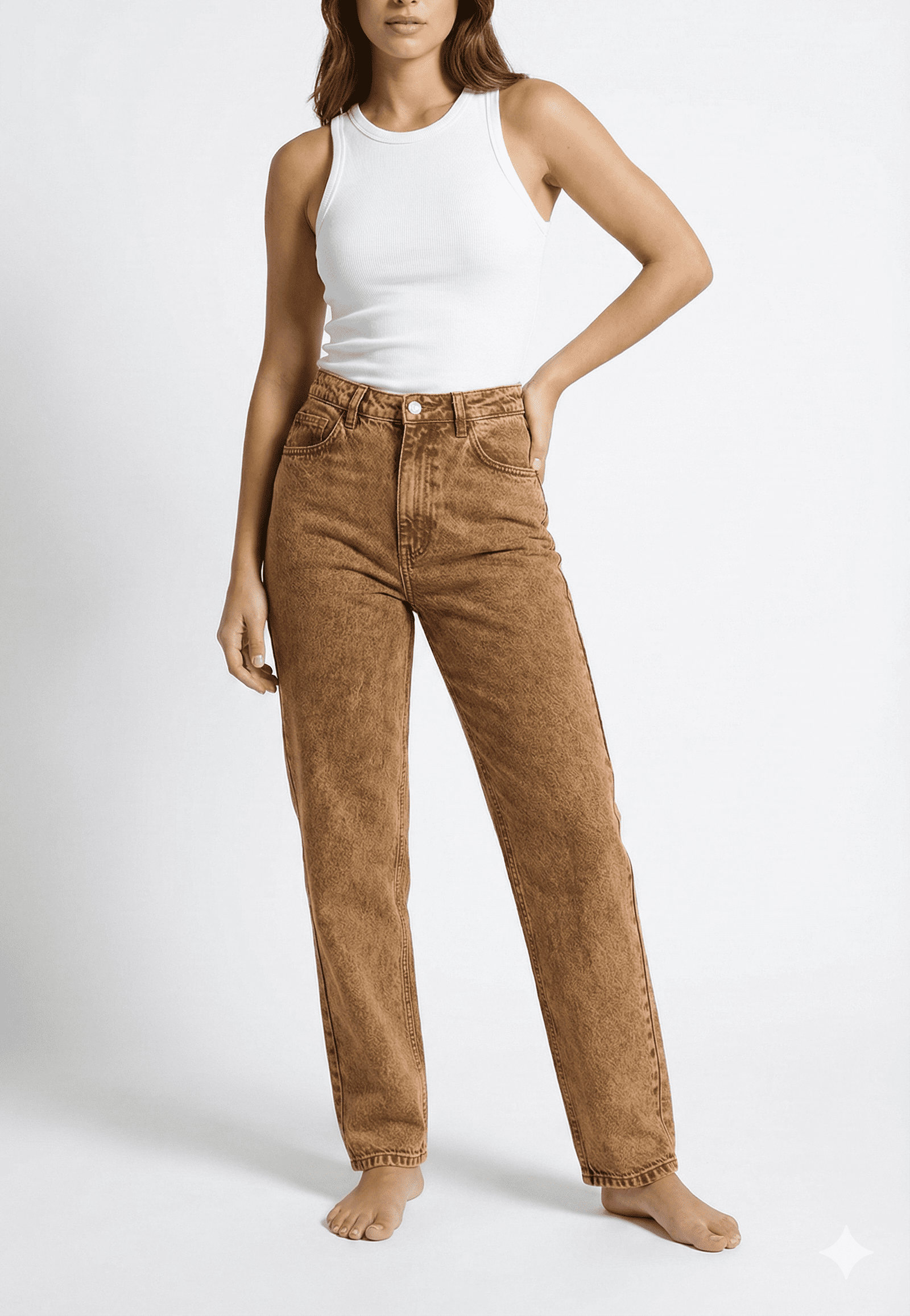 Mustard Brown Slim-Fit Denim Jeans